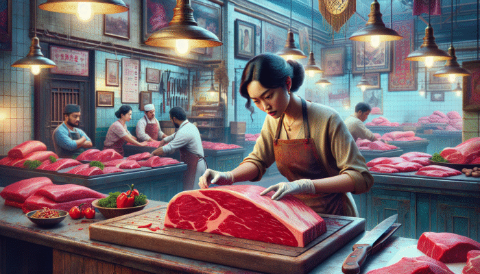 Expert butcher selecting premium beef fillet for a classic Beef Wellington.
