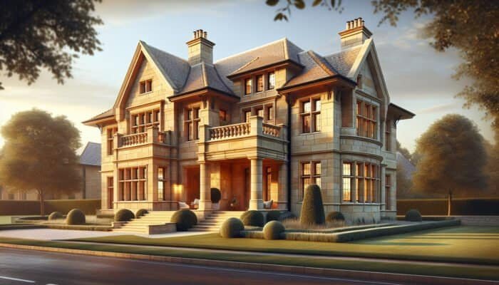 Elegant West Lothian home featuring Tuscany limestone exteriors, enhancing market value and sophistication.
