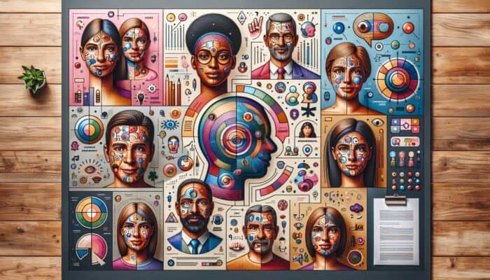 A vibrant collage illustrating a hosting brand's voice with clear text, empathetic faces, and interactive symbols.