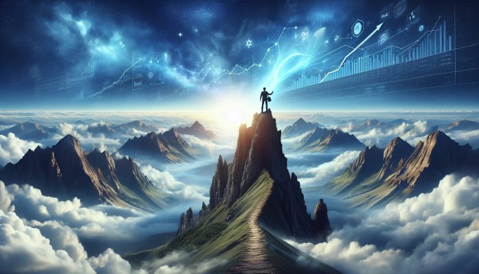 Debt Consolidation and Mental Health Benefits: A UK Guide | DCL A person on a mountain top, symbolizing financial freedom and optimism, with a path to new goals.