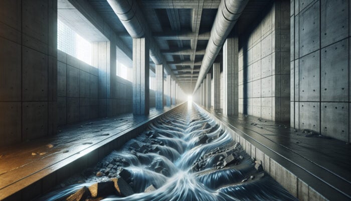 Concrete Drainage Services in Chilliwack: A robust concrete drainage system in Chilliwack managing heavy rainfall runoff, protecting against flooding and erosion.