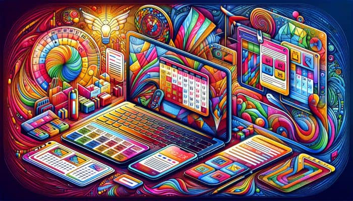 A calendar with off-peak days, hotel loyalty cards, smartphone price alerts, and laptop showing Las Vegas hotel flash sales.