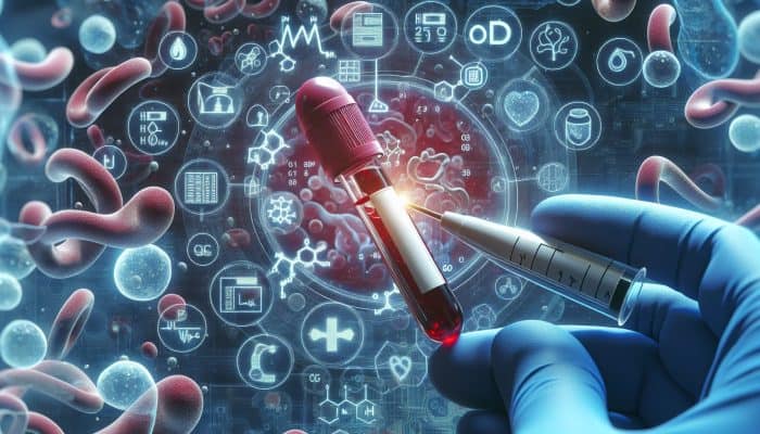 Diabetes Blood Test in Bedford: Illustration of a diabetes blood test analyzing glucose levels for type 1, type 2, and prediabetes.