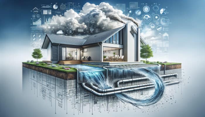 Downspout Drainage Services in Delta: Modern home with sleek downspouts and drainage system managing water flow under cloudy sky.