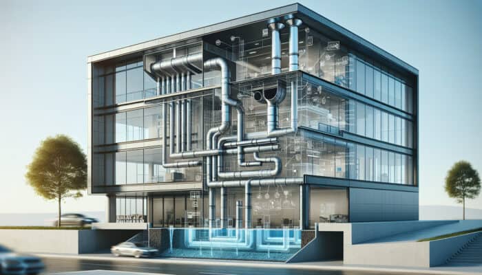 Downspout Drainage Services in Burnaby: A modern downspout system on a building, efficiently directing rainwater away from the foundation.