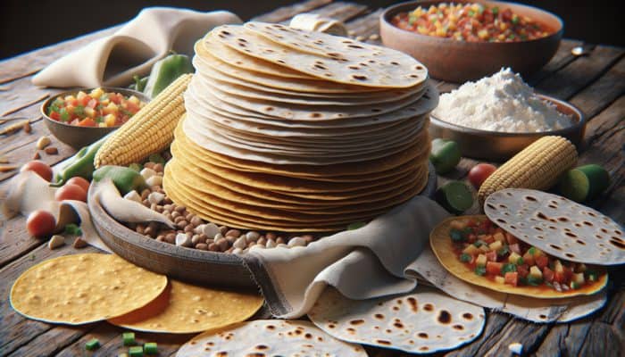 How to Cook Authentic Mexican Enchiladas: A vibrant display of corn and flour tortillas with enchilada fillings on a rustic Mexican table.