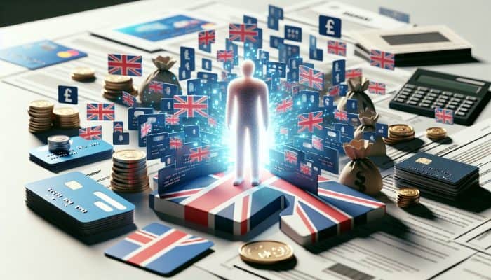 How Debt Consolidation Reduces Financial Stress: A person consolidating various debts into a single glowing loan document, symbolizing financial relief in the UK.