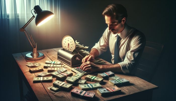 Using Debt Consolidation to Avoid Bankruptcy: UK Strategies | DCL Person at desk consolidating bills into one, using calculator, looking relieved.