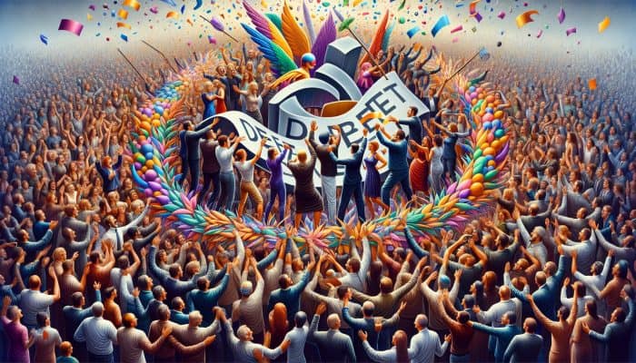 Ways to Celebrate Debt Consolidation Success: UK Style | DCL A joyful celebration with family and friends, vibrant decorations, and a 'Debt Free' banner, showcasing happiness and community.