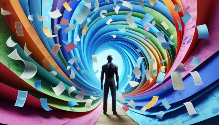 Debt Consolidation Loan Refinancing Strategies: UK Guide | DCL Debt Consolidation Loan Refinancing Strategies: A person feeling relieved as multiple colorful papers merge into one calming blue sheet, symbolizing debt consolidation.