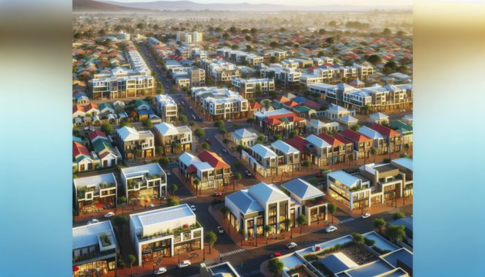 Aerial view of Thohoyandou's diverse architecture and bustling real estate market.