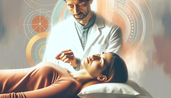 A serene acupuncture session with needles placed for anxiety relief and relaxation.