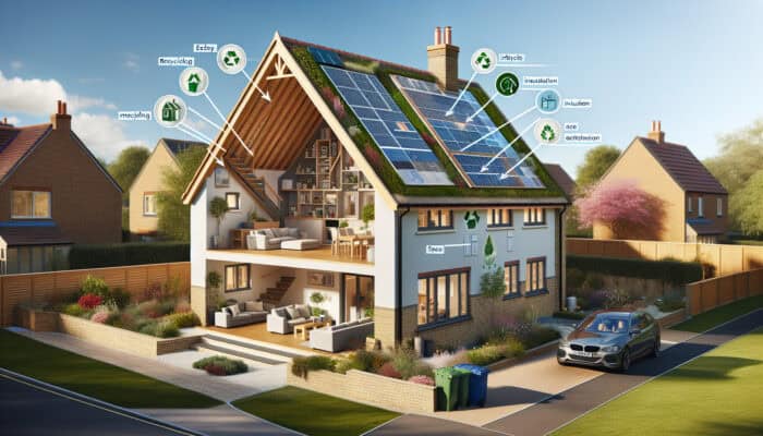 Infographic showing eco-friendly attic clearance methods in a modern UK home, with recycling, insulation, and space optimization.