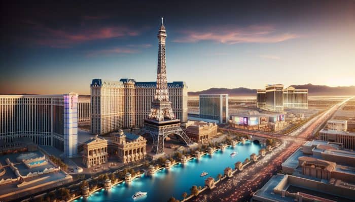 Top Day Drinking Bars At Paris Las Vegas: Half-scale Eiffel Tower at Paris Las Vegas, 460 feet tall, blending French elegance with modern luxury.