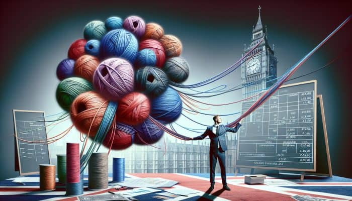 Hidden Fees in Debt Consolidation Loans: UK Insights | DCL Hidden Fees in Debt Consolidation Loans: Person consolidating debts into one loan, symbolized by merging colorful threads, with UK financial charts and landmarks.