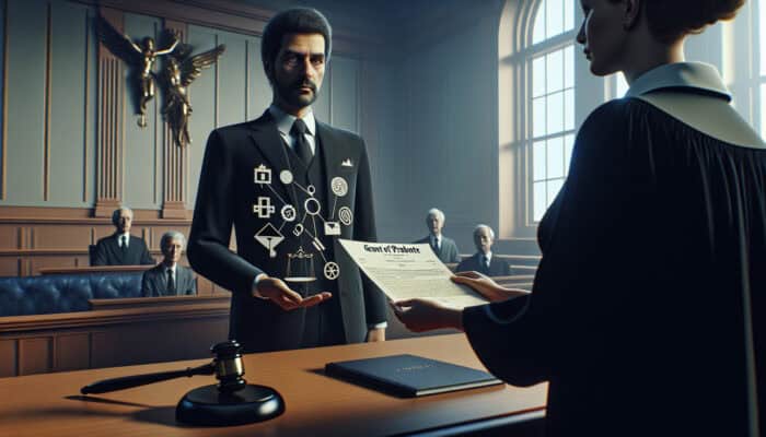 Advanced Tips for UK Probate Clearances: Executor receiving grant of probate in UK courtroom, holding will and death certificate.