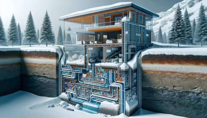 Perimeter Drainage Services in Whistler: Cross-section of a building foundation in Whistler with a perimeter drainage system redirecting water away.