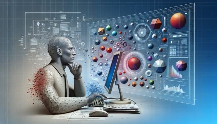 Person analyzing credit report on computer, surrounded by financial documents and graphs, indicating monthly financial monitoring.