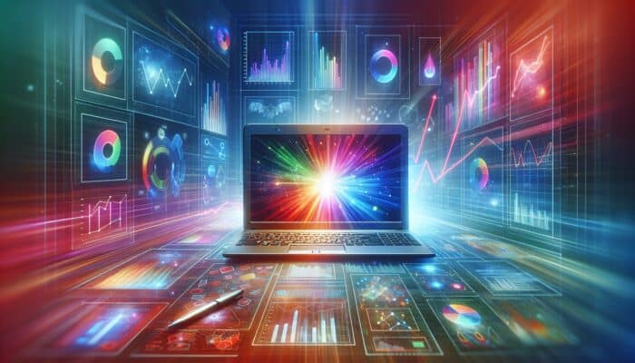 A laptop showing an email marketing dashboard with colorful graphs and charts, representing successful campaign implementation.