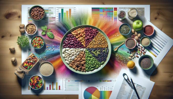 A colorful plate of legumes, nuts, seeds, and whole grains, representing balanced protein intake for teens.