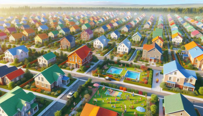 Aerial view of a vibrant Centurion family neighborhood with homes, parks, and community activities.