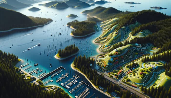 Scenic Port Moody landscape with hills and waterfronts, showing effective drainage systems addressing unique topography and climate challenges.