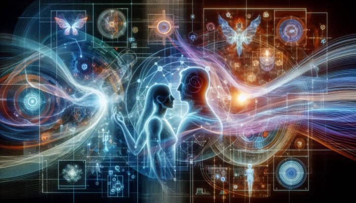 Illustration of human and virtual assistant in seamless conversation, symbolizing efficient communication.