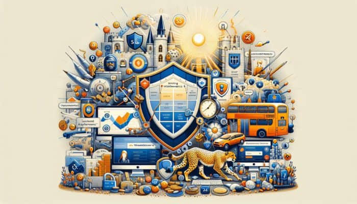 WooCommerce dashboard with high performance graphs, SSL, servers, 24/7 support, UK map highlighting Keynsham.