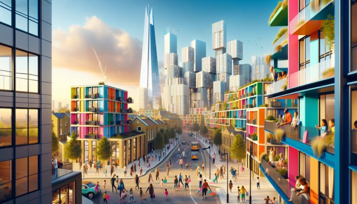 A future East London school zone with modern architecture and families moving into vibrant, sought-after neighborhoods.