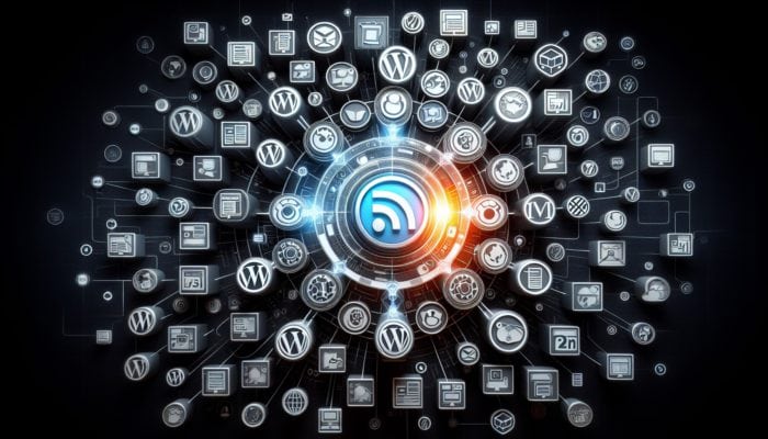 Wordpress Website Design Company in Sherborne: A collection of CMS logos like WordPress and Magento supporting a glowing website icon, symbolising comprehensive management.