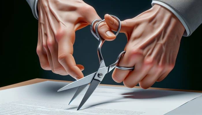 Practising Scissor Cuts for Detail: Close-up of hands using scissor grip, thumb in upper handle, middle finger in lower, index finger on top for stability, cutting paper fluidly.
