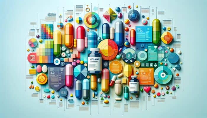 Vibrant infographic with tips on crafting supplement-centric content, featuring vitamins and capsules.